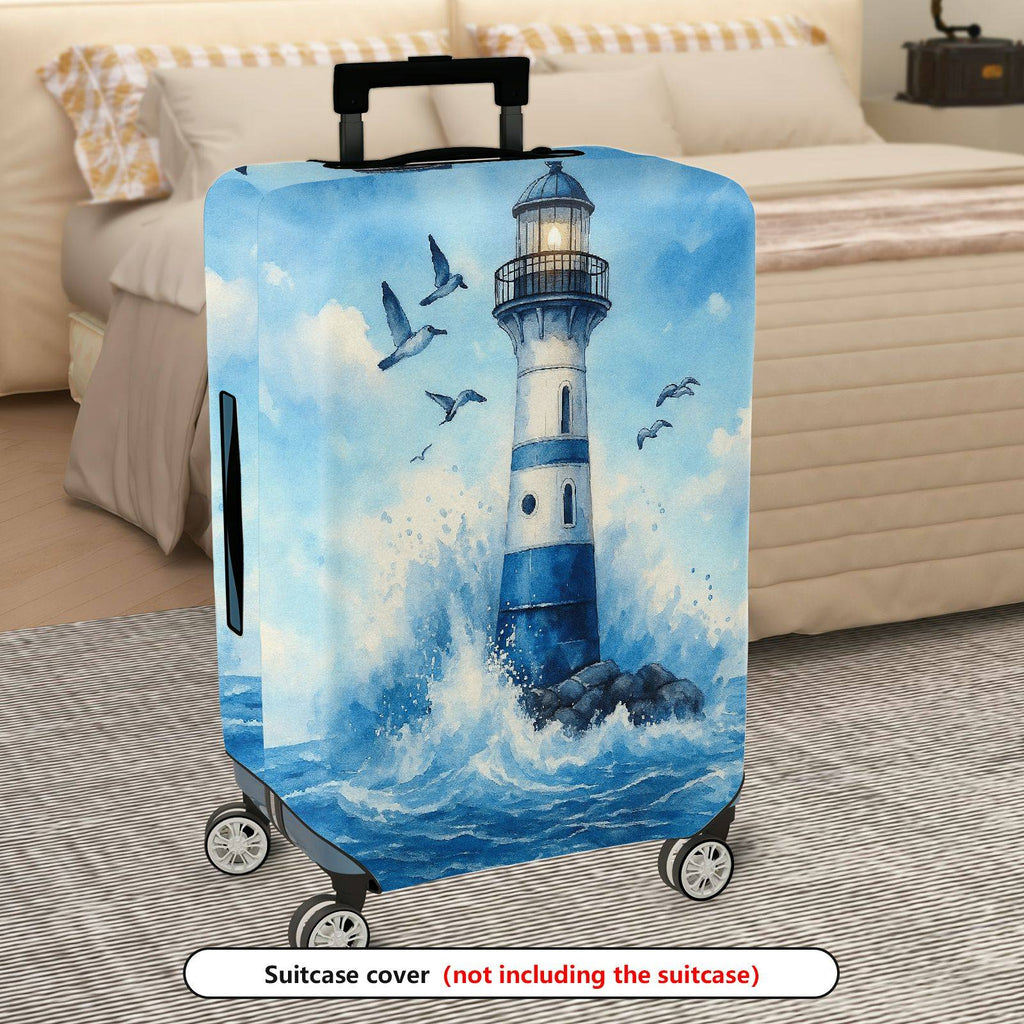 1-Piece Lighthouse Seascape Waves Birds Ocean Nautical  Suitcase Luggage Cover, Stretch Protective Sleeve