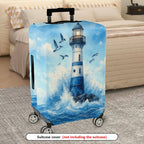 1-Piece Lighthouse Seascape Waves Birds Ocean Nautical  Suitcase Luggage Cover, Stretch Protective Sleeve