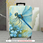 1-Piece Blue Dragonfly Floral Nature Art Travel  Suitcase Luggage Cover, Stretch Protective Sleeve
