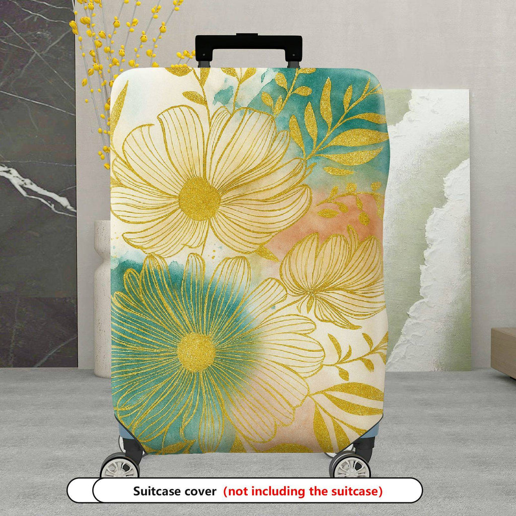 1-Piece Floral Golden Artistic Colorful Abstract Nature  Suitcase Luggage Cover, Stretch Protective Sleeve