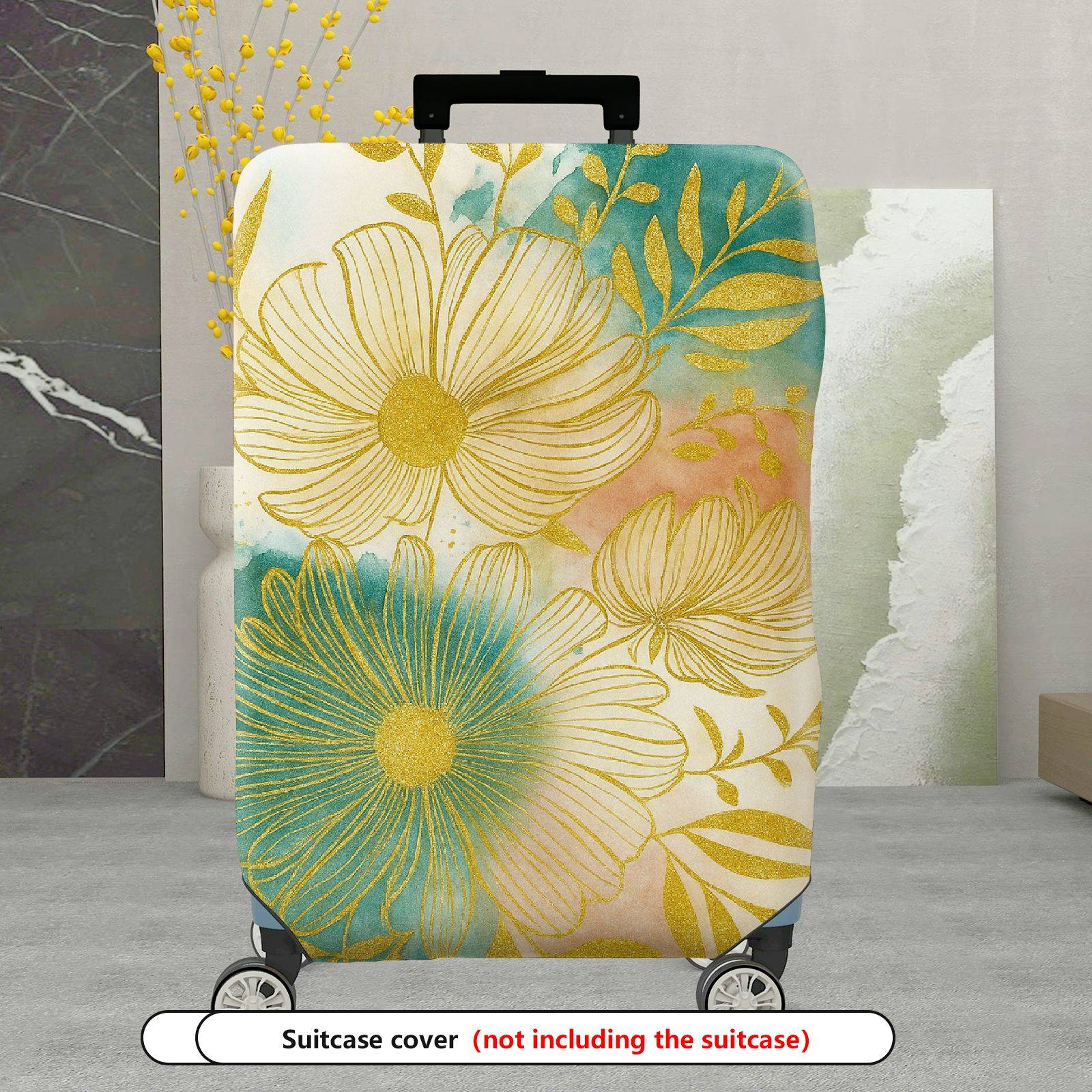 1-Piece Floral Golden Artistic Colorful Abstract Nature  Suitcase Luggage Cover, Stretch Protective Sleeve