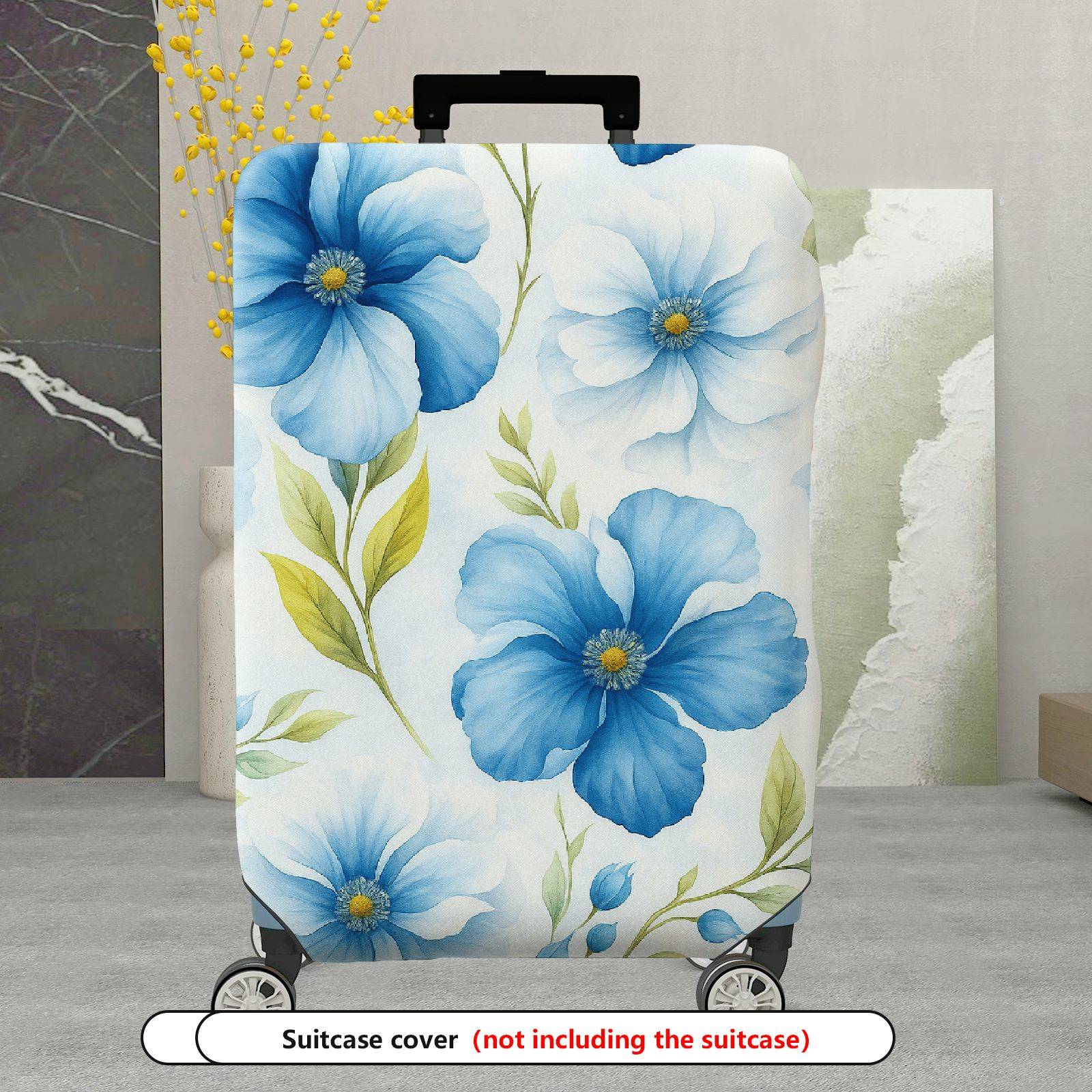 1-Piece Blue Floral Leaf Pattern Travel Decorative Protective  Suitcase Luggage Cover, Stretch Protective Sleeve