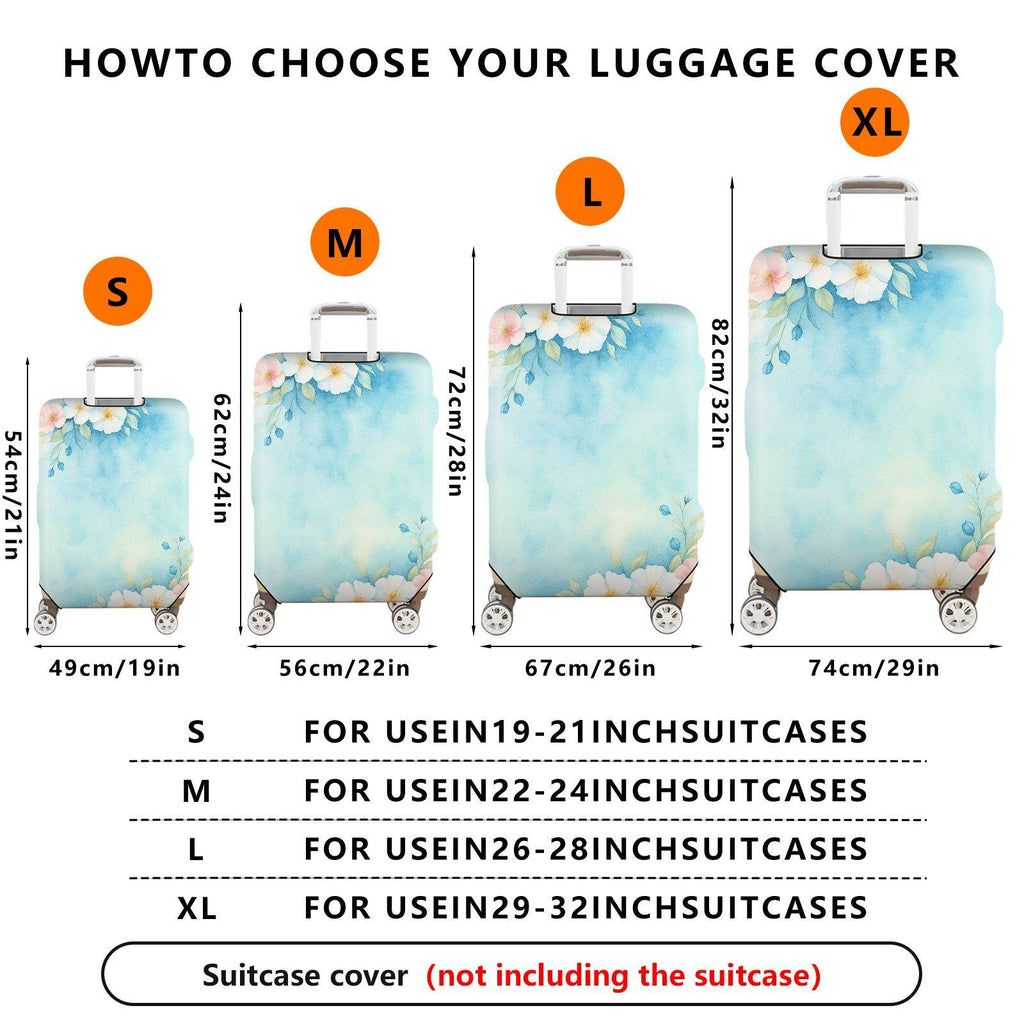 1-Piece Watercolor Floral Blue Pastel Artistic Luggage  Suitcase Luggage Cover, Stretch Protective Sleeve