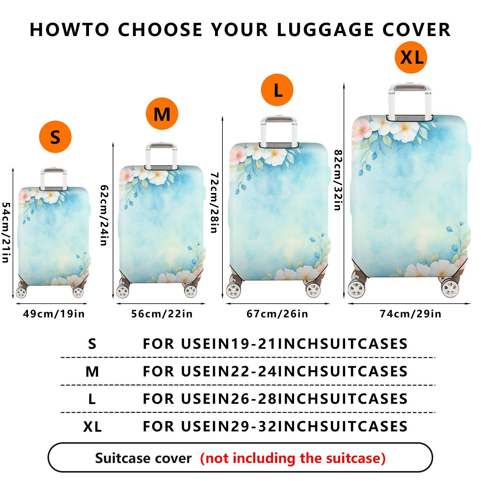 1-Piece Watercolor Floral Blue Pastel Artistic Luggage  Suitcase Luggage Cover, Stretch Protective Sleeve