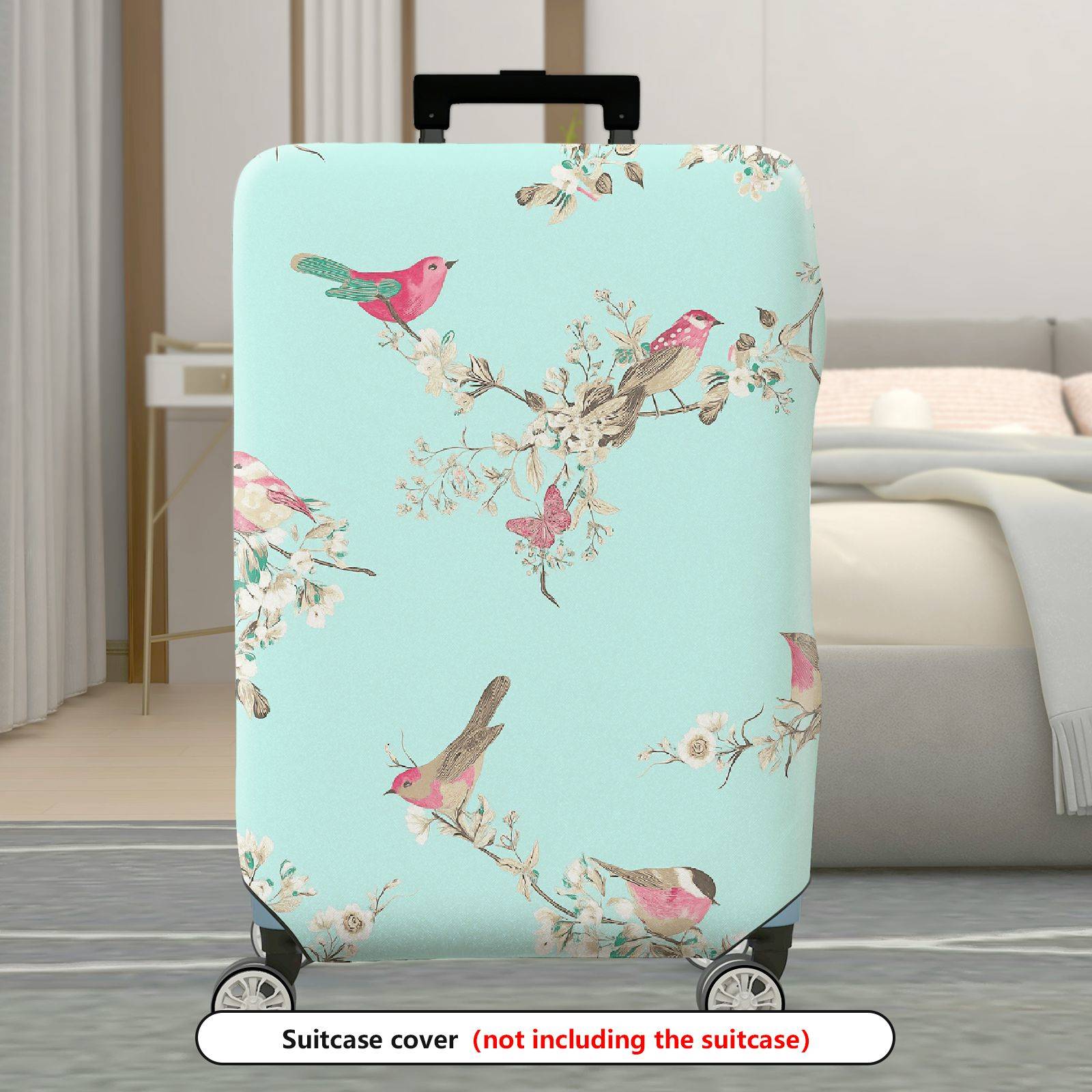 1-Piece Bird Flower Branch Butterfly Pastel Romantic  Suitcase Luggage Cover, Stretch Protective Sleeve