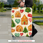 1-Piece Gingerbread House Christmas Tree Heart Ornament Gift  Suitcase Luggage Cover, Stretch Protective Sleeve