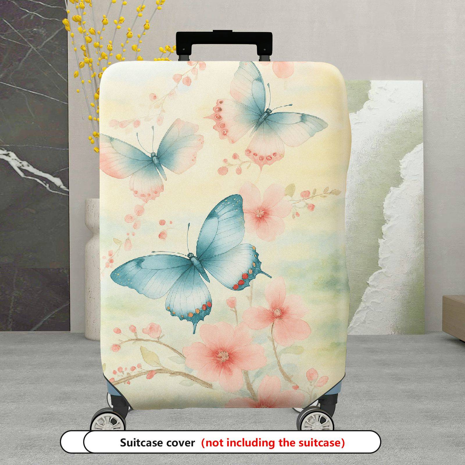 1-Piece Butterfly Floral Pastoral Elegant Artistic  Suitcase Luggage Cover, Stretch Protective Sleeve