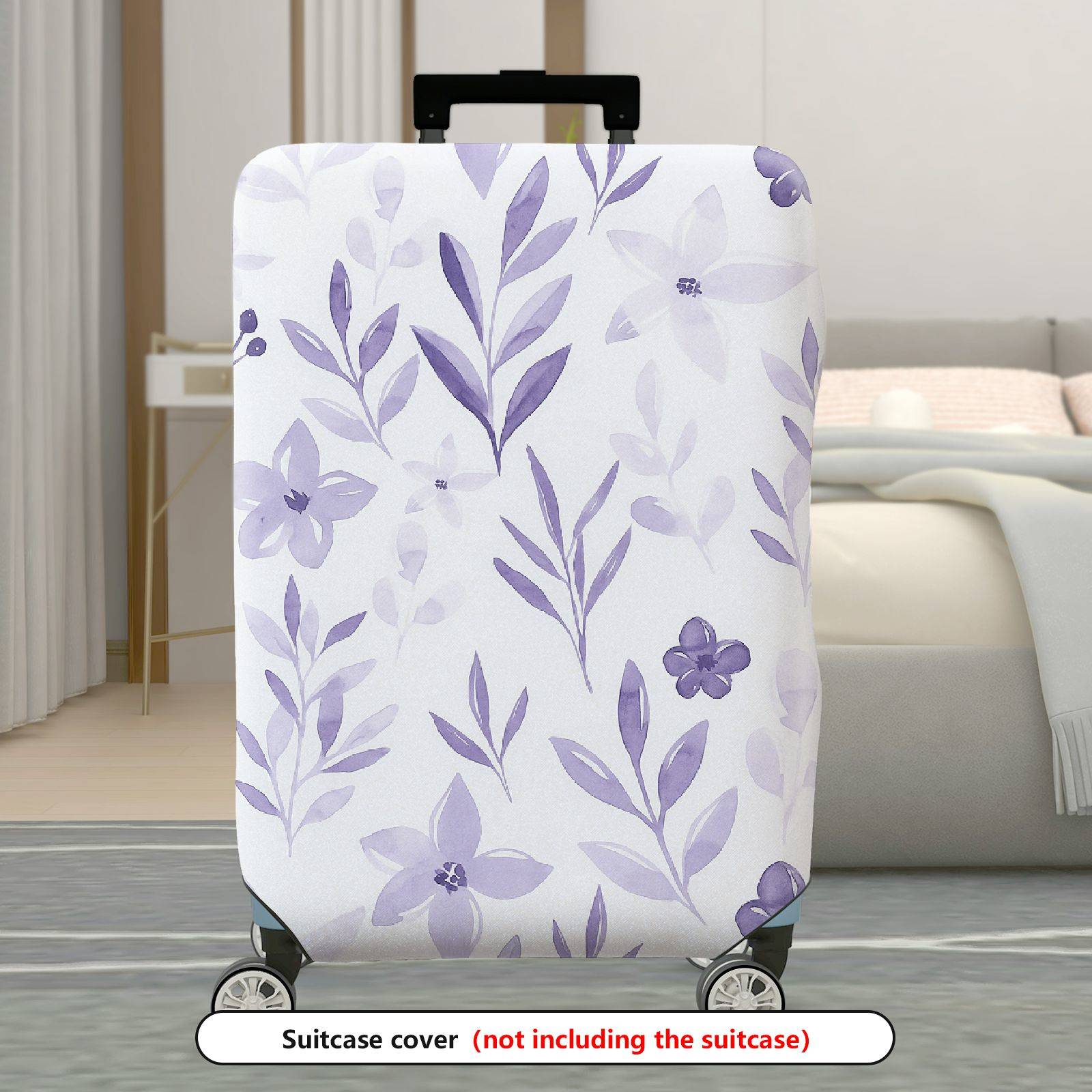 1-Piece Purple Floral Leaf Flower Pattern  Suitcase Luggage Cover, Stretch Protective Sleeve
