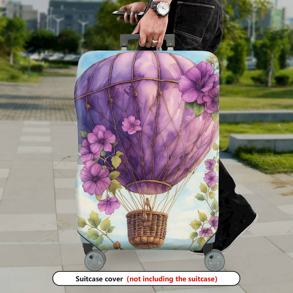1-Piece Purple Balloon Floral Sky Artistic  Suitcase Luggage Cover, Stretch Protective Sleeve
