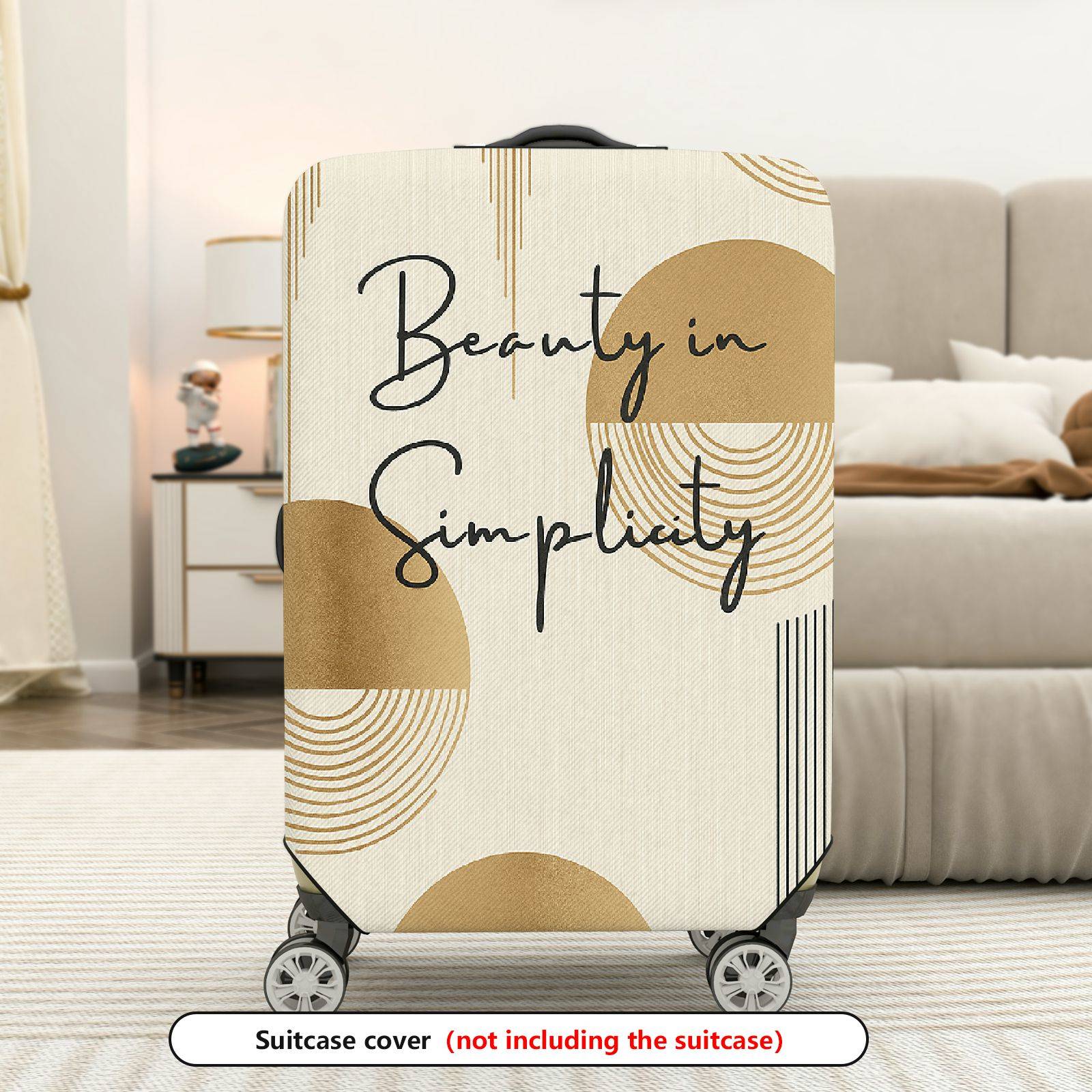 1-Piece Abstract Geometric Minimalist Beige Artistic Modern  Suitcase Luggage Cover, Stretch Protective Sleeve