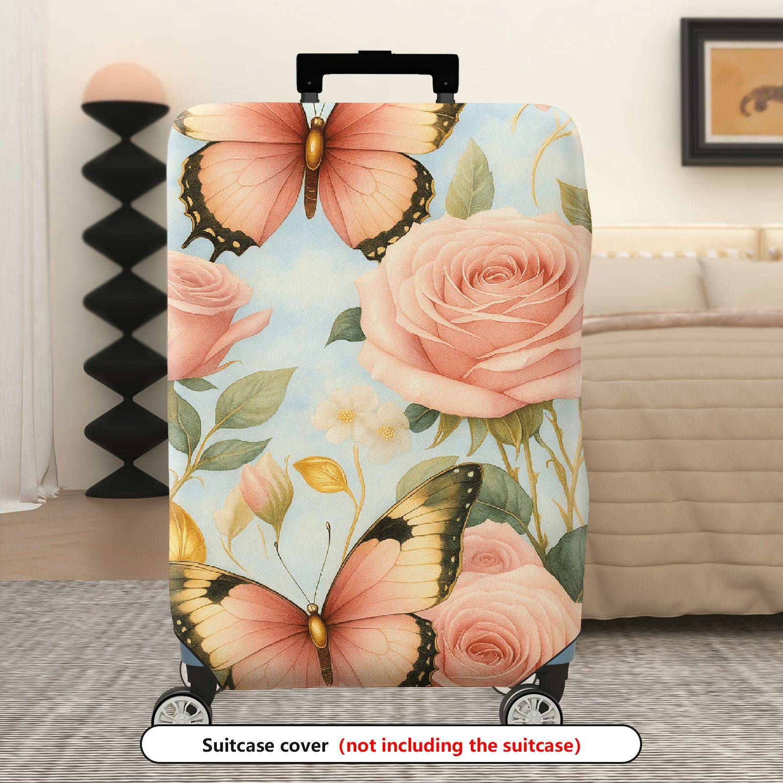 1-Piece Butterfly Rose Floral Pastel Romantic Artistic  Suitcase Luggage Cover, Stretch Protective Sleeve