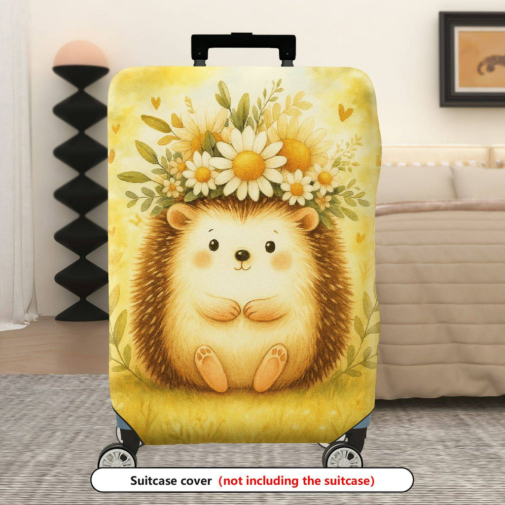 1-Piece Cute Animal Flower Hedgehog Yellow Nature Vintage  Suitcase Luggage Cover, Stretch Protective Sleeve
