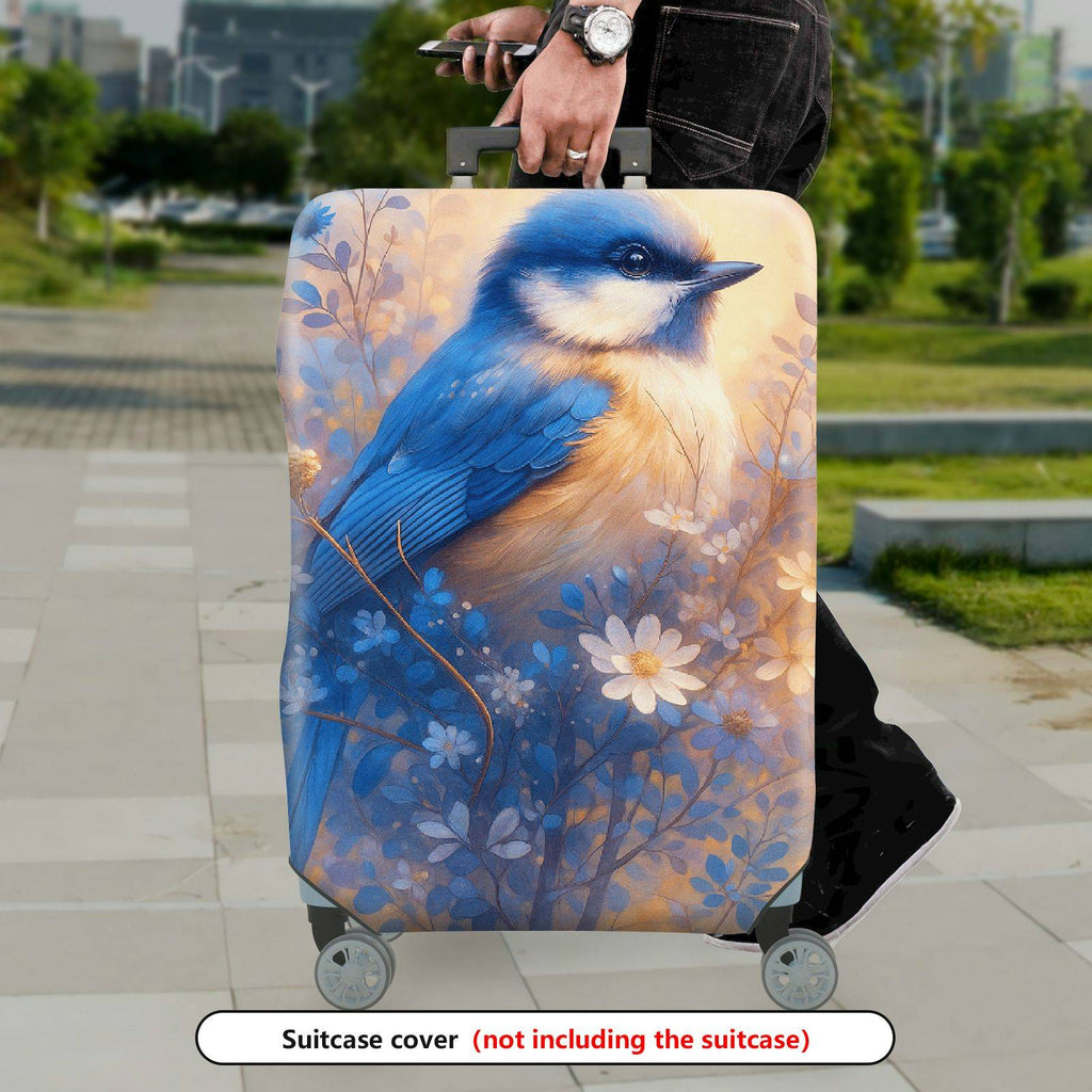 1-Piece Blue Bird Floral Nature Artistic  Suitcase Luggage Cover, Stretch Protective Sleeve