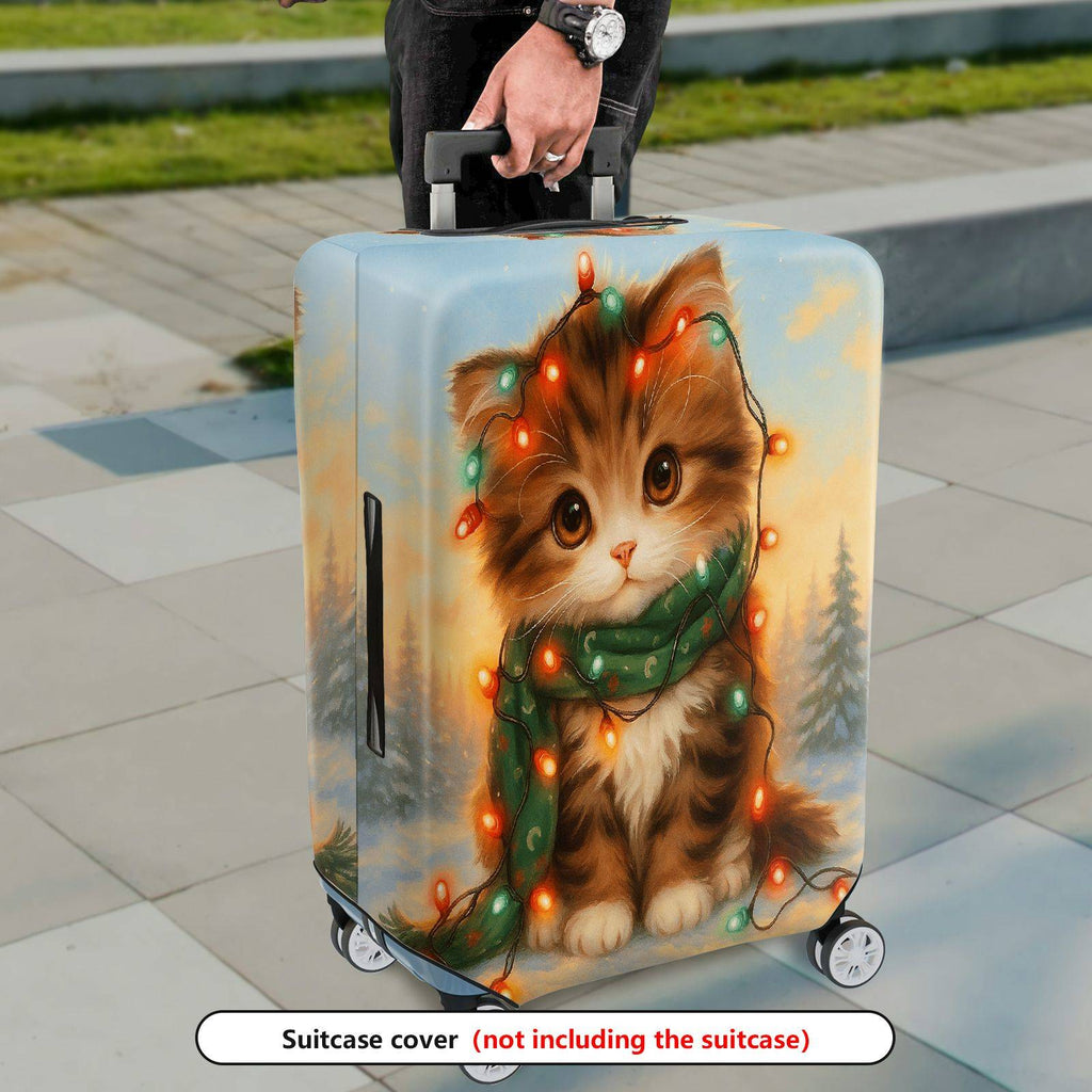 1-Piece Cute Cat Christmas Winter  Printed Art  Suitcase Luggage Cover, Stretch Protective Sleeve