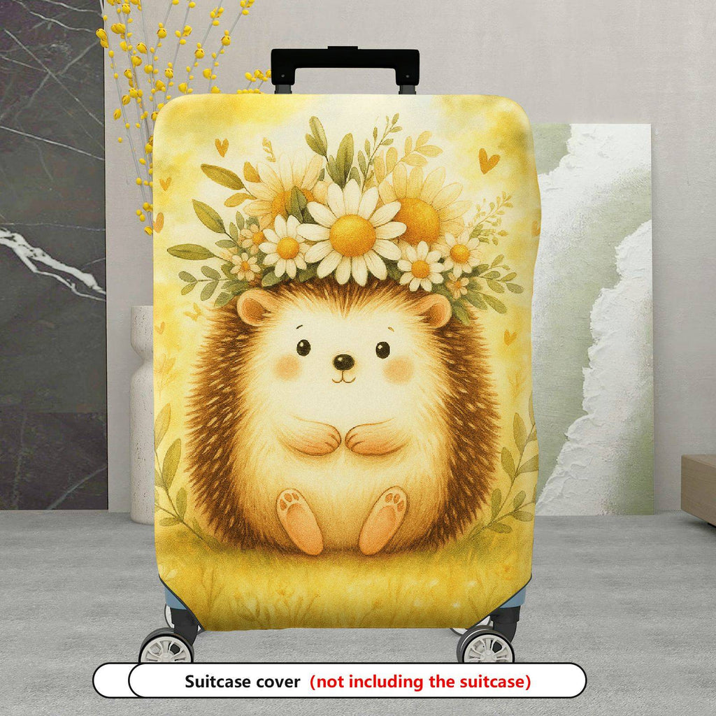 1-Piece Cute Animal Flower Hedgehog Yellow Nature Vintage  Suitcase Luggage Cover, Stretch Protective Sleeve