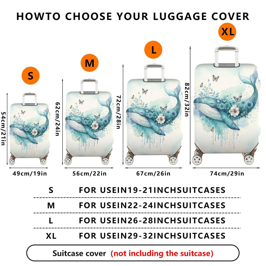 1-Piece Whale Butterfly Flower Watercolor Artistic Nautical  Suitcase Luggage Cover, Stretch Protective Sleeve