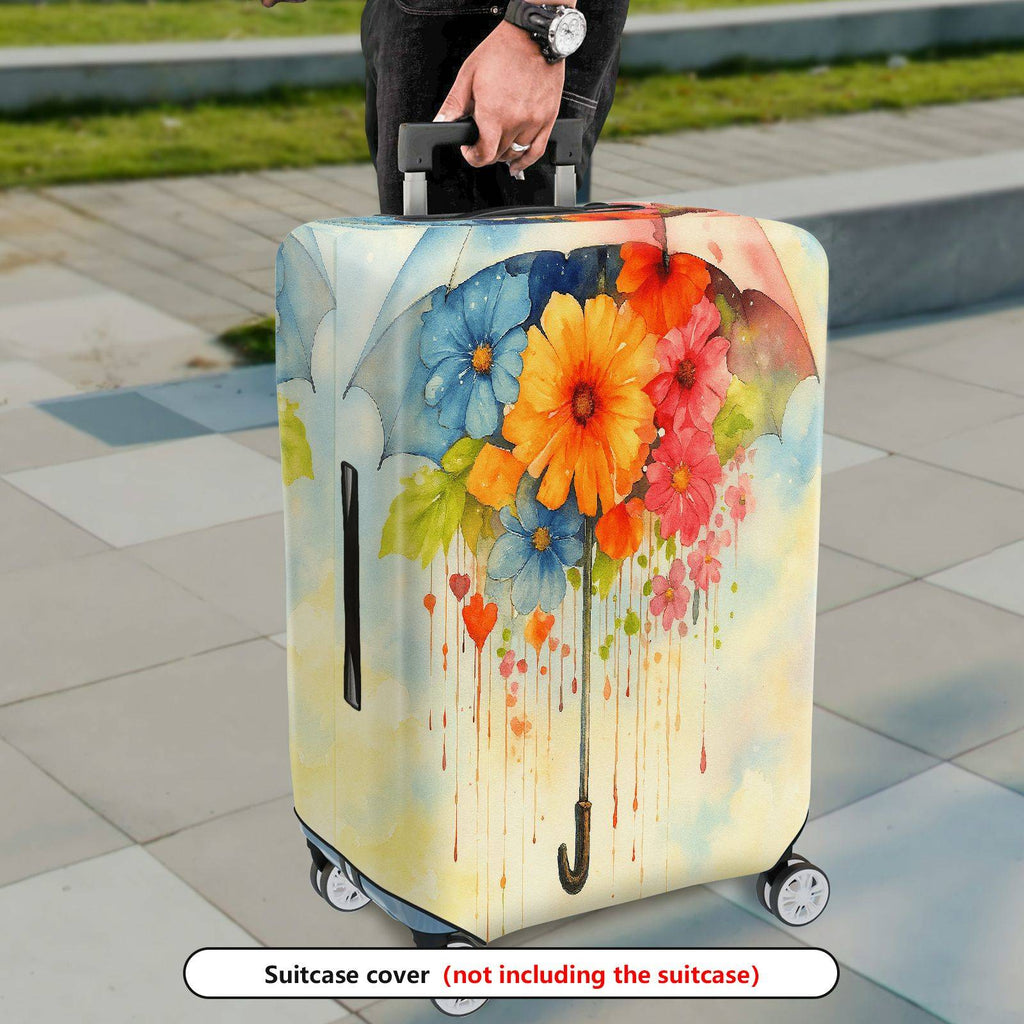 1-Piece Floral Umbrella Watercolor Art Colorful  Suitcase Luggage Cover, Stretch Protective Sleeve