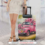 1-Piece Pink Flower Truck Vintage Nature Retro Floral  Suitcase Luggage Cover, Stretch Protective Sleeve