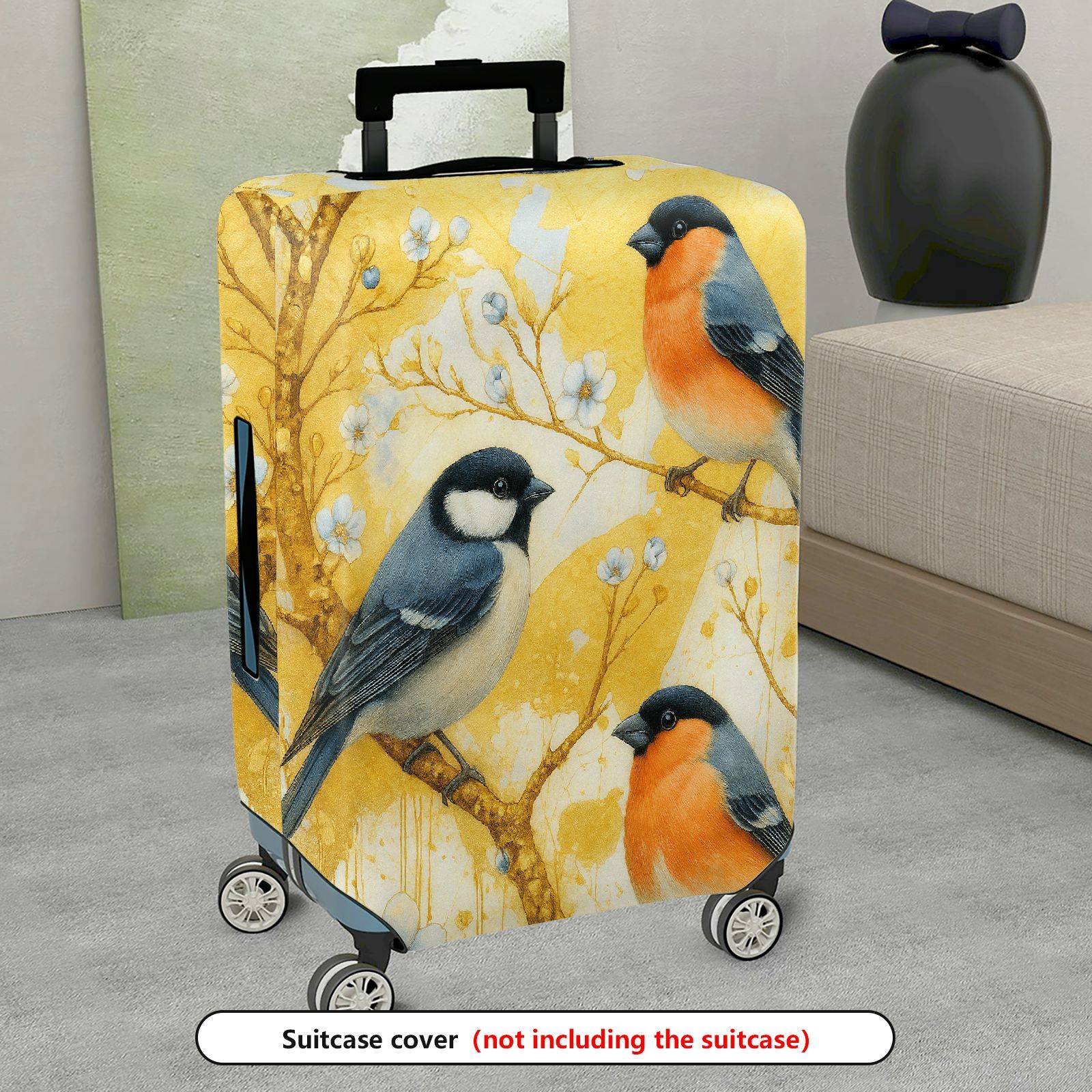 1-Piece Spring Bird Flower Branch Yellow Artistic  Suitcase Luggage Cover, Stretch Protective Sleeve