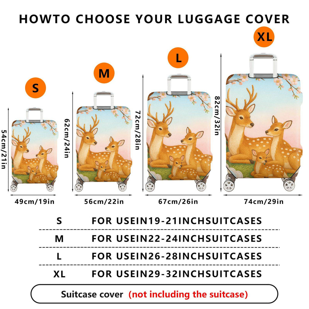 1-Piece Deer Tree Flowers Grass Family  Suitcase Luggage Cover, Stretch Protective Sleeve