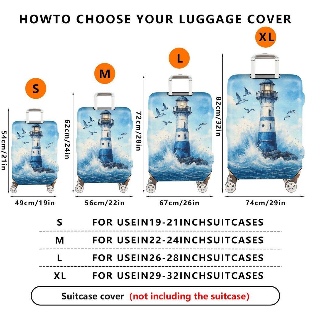 1-Piece Lighthouse Seascape Waves Birds Ocean Nautical  Suitcase Luggage Cover, Stretch Protective Sleeve