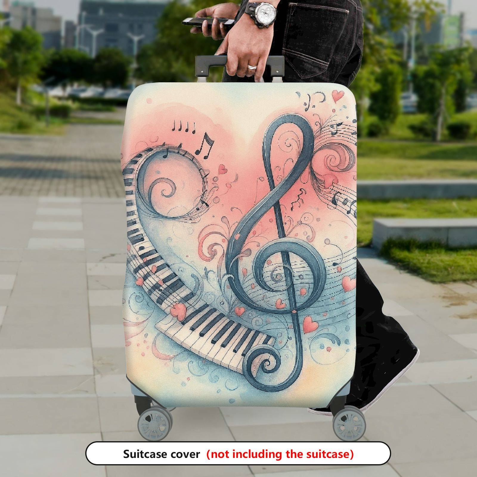1-Piece Musical Piano Note Heart Art Pattern  Suitcase Luggage Cover, Stretch Protective Sleeve