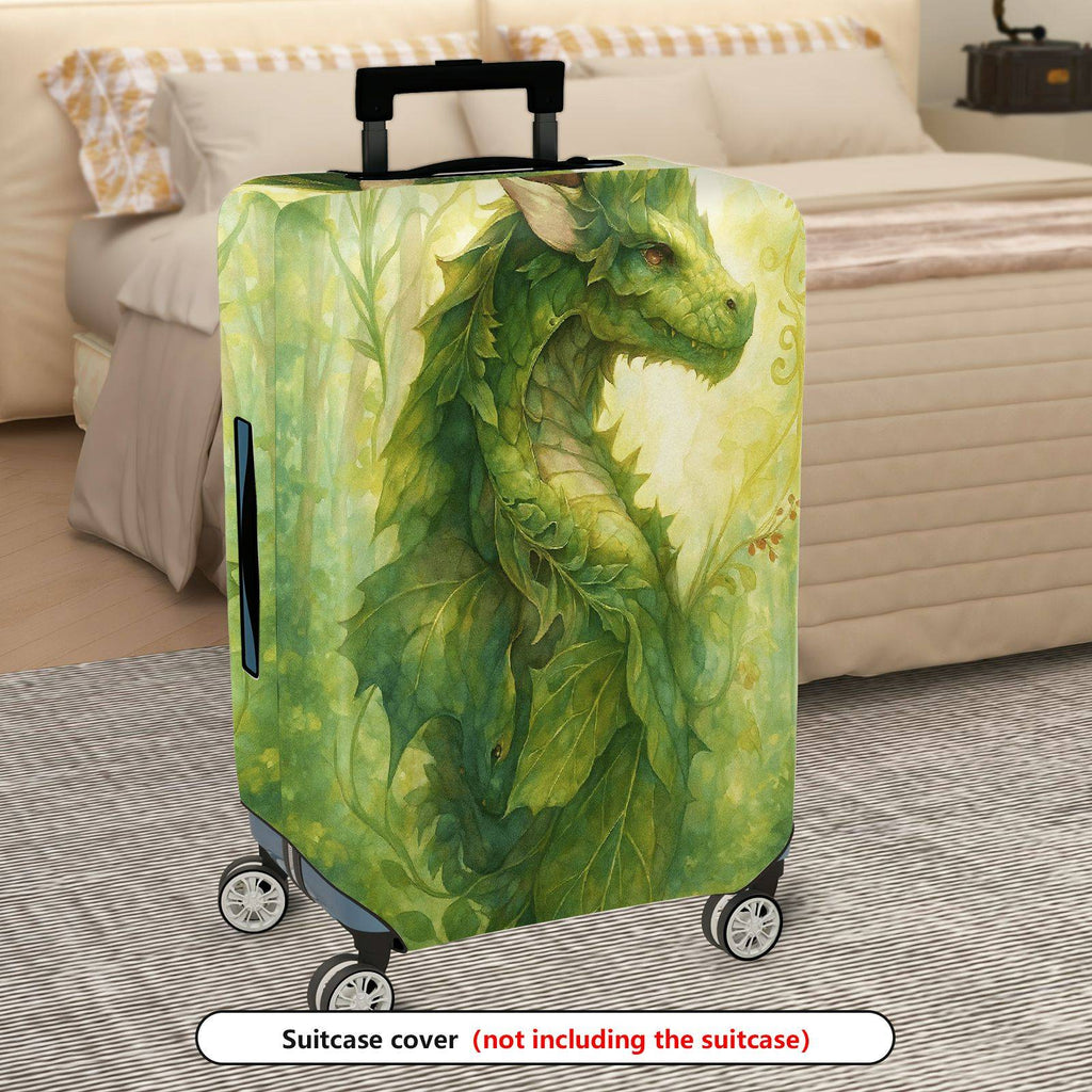 1-Piece Green Dragon Fantasy Forest Mystical Artistic  Suitcase Luggage Cover, Stretch Protective Sleeve