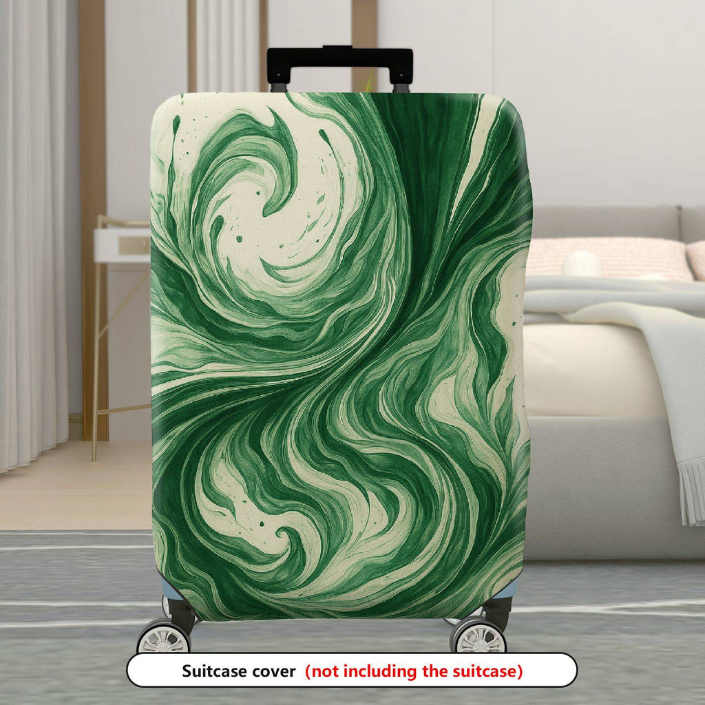1-Piece Swirling Green Artistic Abstract Pattern Unique Stylish  Suitcase Luggage Cover, Stretch Protective Sleeve