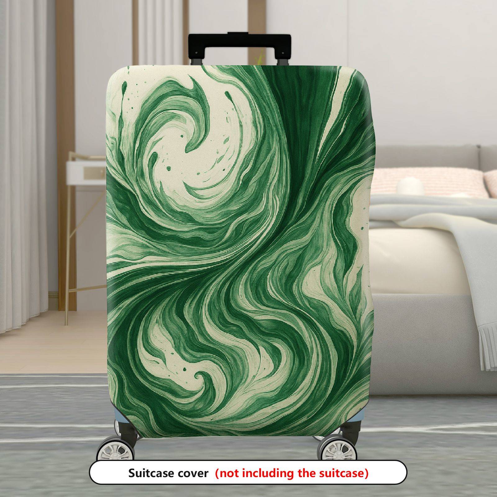 1-Piece Swirling Green Artistic Abstract Pattern Unique Stylish  Suitcase Luggage Cover, Stretch Protective Sleeve
