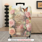 1-Piece Vintage Floral Butterfly Birdcage Nature Artistic  Suitcase Luggage Cover, Stretch Protective Sleeve