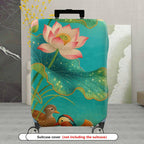 1-Piece Lotus Flower Pond Duck Illustration  Suitcase Luggage Cover, Stretch Protective Sleeve