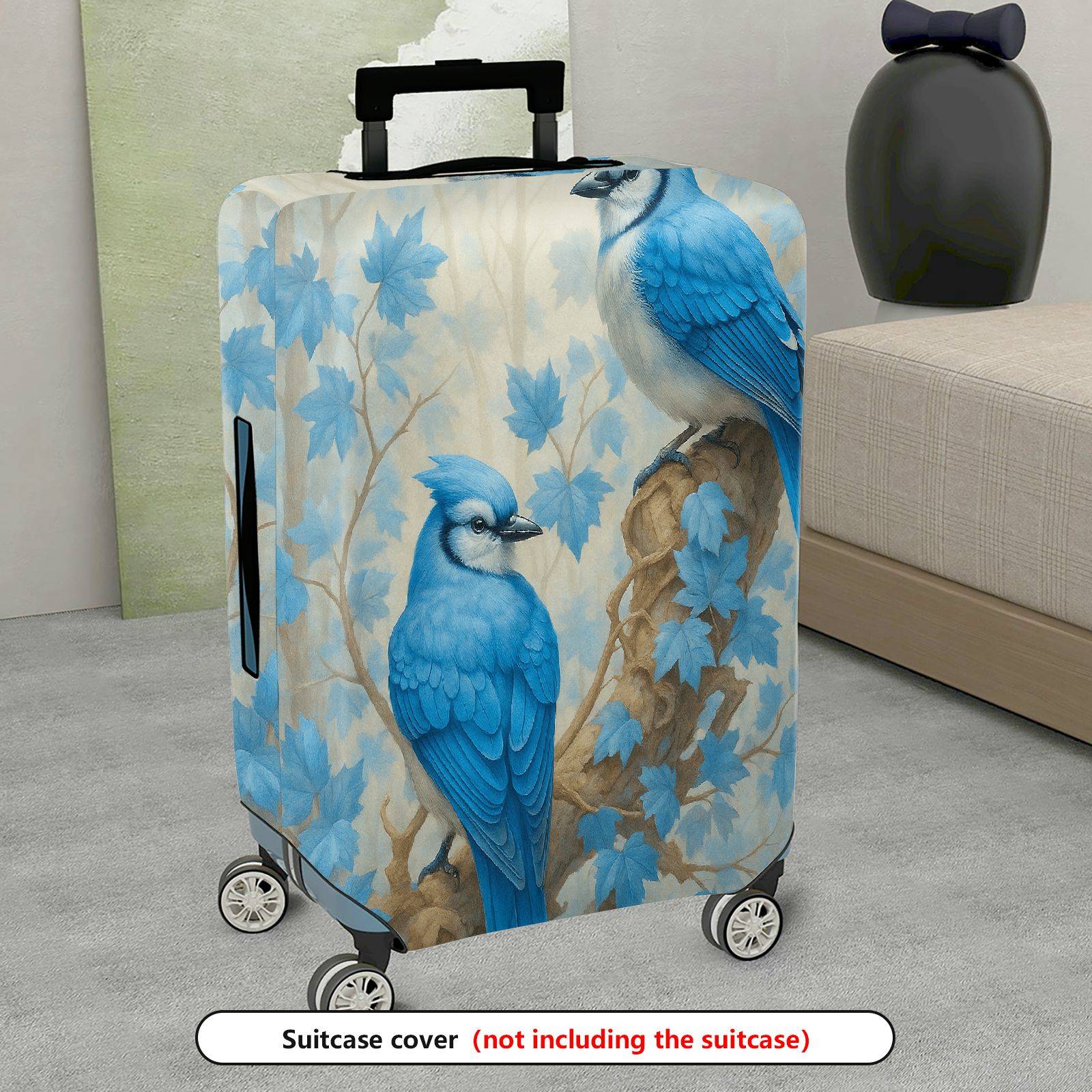 1-Piece Blue Bird Nature Leaves Floral Artistic  Suitcase Luggage Cover, Stretch Protective Sleeve