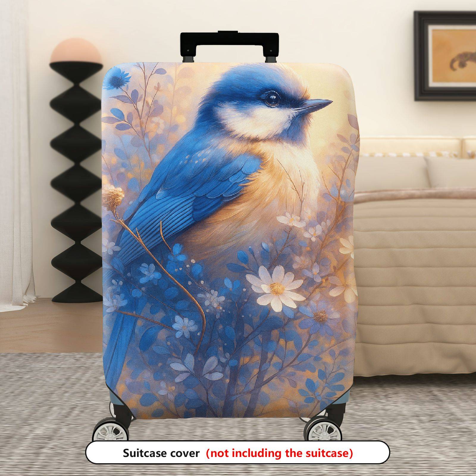 1-Piece Blue Bird Floral Nature Artistic  Suitcase Luggage Cover, Stretch Protective Sleeve
