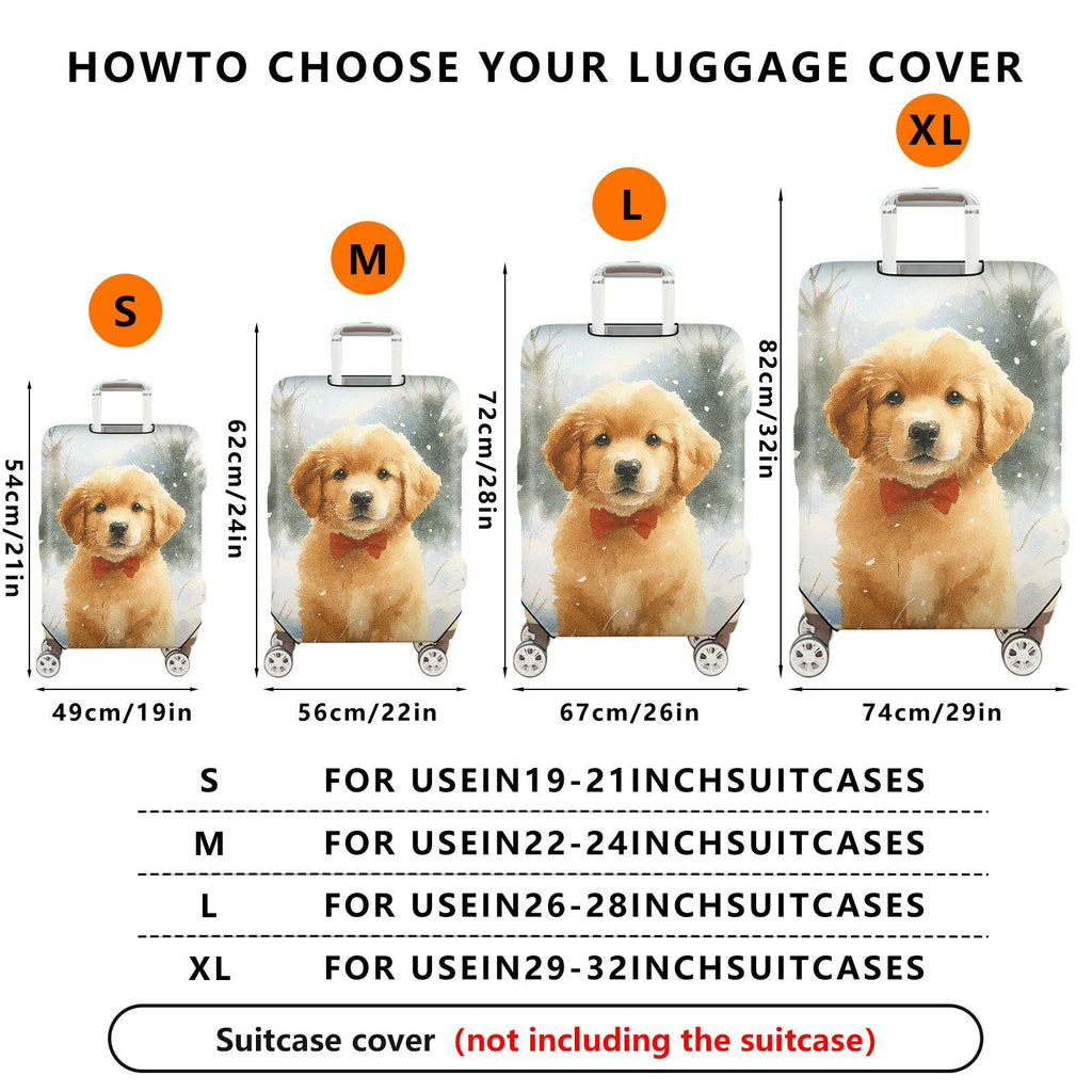 1-Piece Cute Puppy Winter Snow Bowtie Animal  Suitcase Luggage Cover, Stretch Protective Sleeve