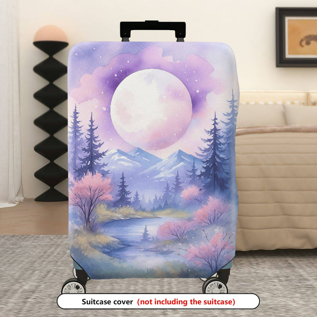 1-Piece Moon Forest Landscape Sky Mountain Stream  Suitcase Luggage Cover, Stretch Protective Sleeve