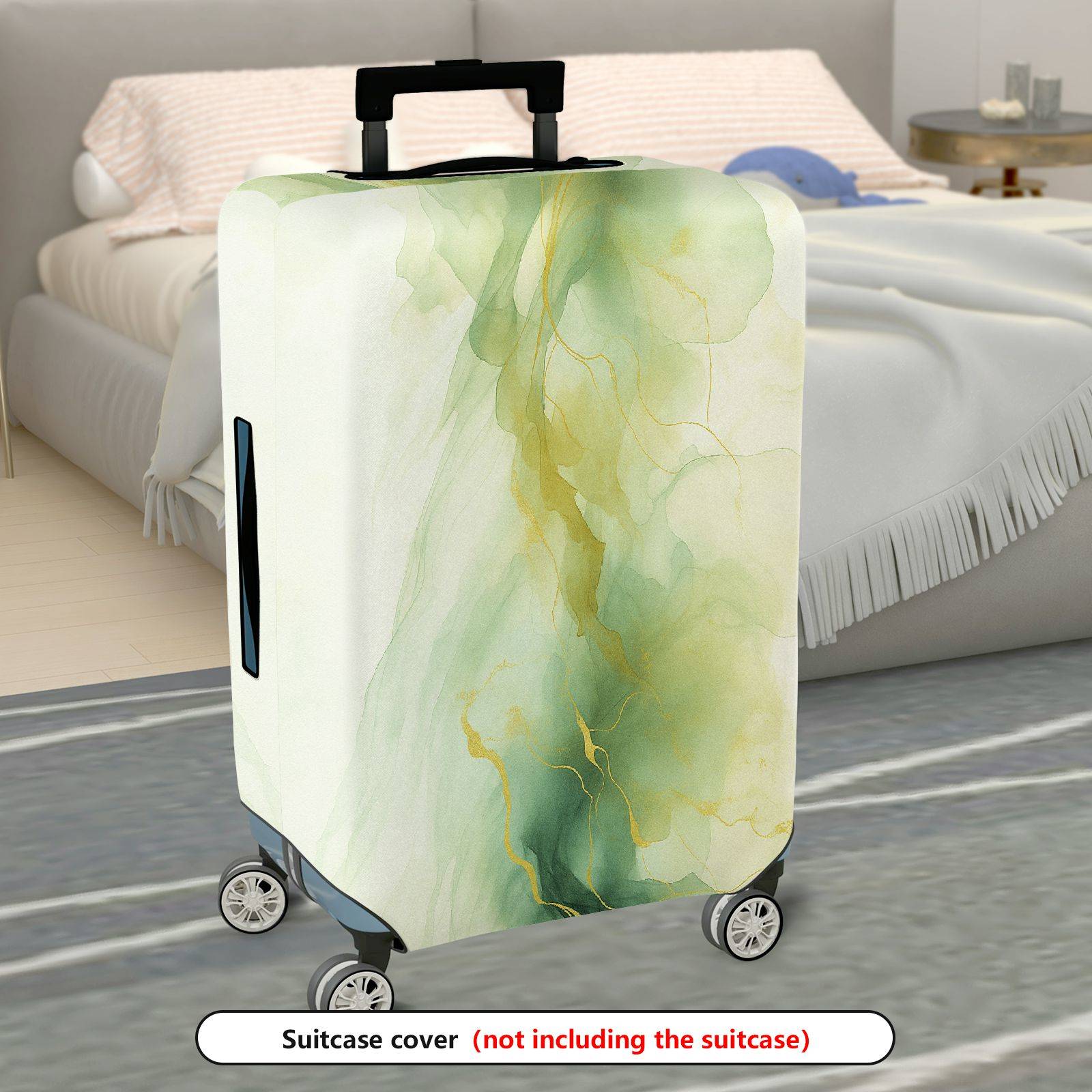 1-Piece Abstract Fluid Green Gold Artistic Elegant Chic  Suitcase Luggage Cover, Stretch Protective Sleeve