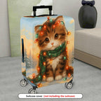 1-Piece Cute Cat Christmas Winter  Printed Art  Suitcase Luggage Cover, Stretch Protective Sleeve