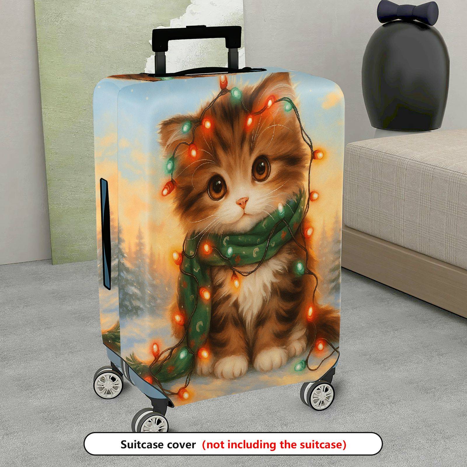 1-Piece Cute Cat Christmas Winter  Printed Art  Suitcase Luggage Cover, Stretch Protective Sleeve