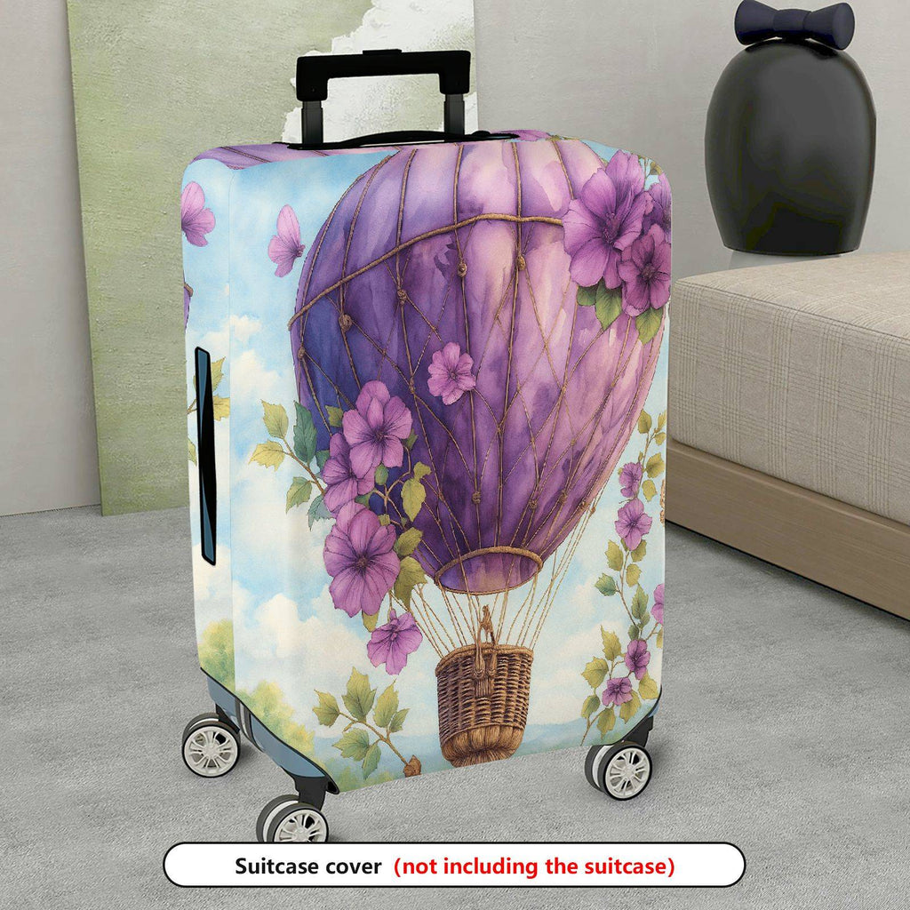 1-Piece Purple Balloon Floral Sky Artistic  Suitcase Luggage Cover, Stretch Protective Sleeve