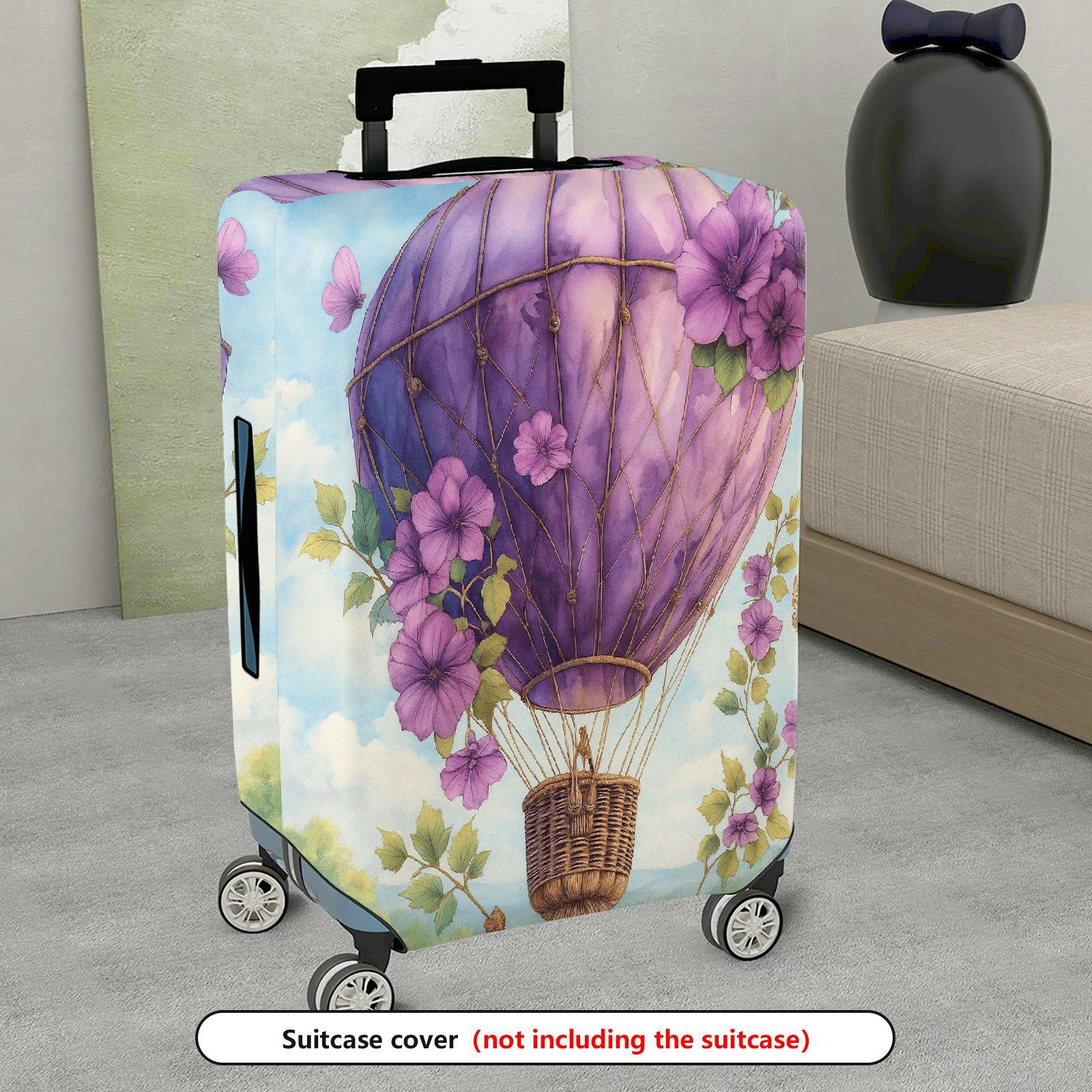 1-Piece Purple Balloon Floral Sky Artistic  Suitcase Luggage Cover, Stretch Protective Sleeve