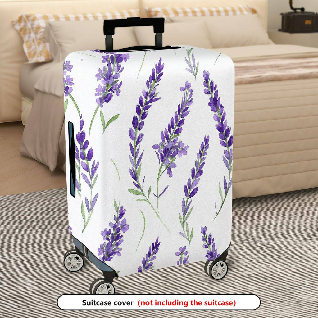 1-Piece White Lavender Floral Elegant Botanical Artistic  Suitcase Luggage Cover, Stretch Protective Sleeve