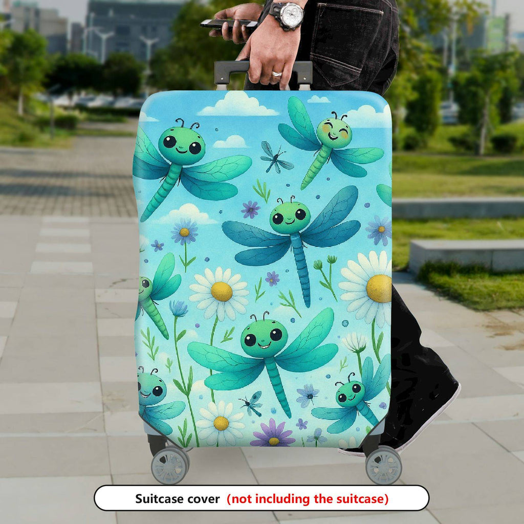 1-Piece Dragonfly Flowers Sky Nature Travel  Suitcase Luggage Cover, Stretch Protective Sleeve