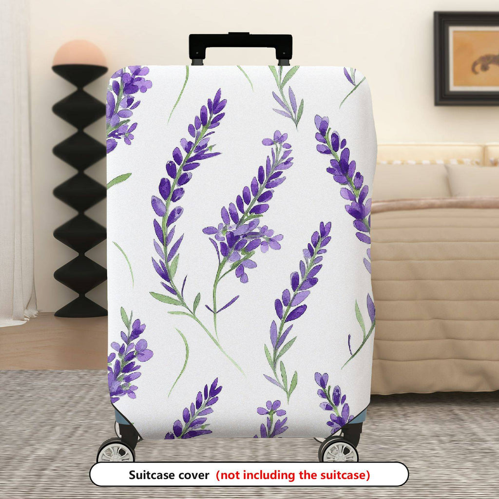 1-Piece White Lavender Floral Elegant Botanical Artistic  Suitcase Luggage Cover, Stretch Protective Sleeve