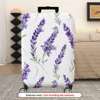 1-Piece White Lavender Floral Elegant Botanical Artistic  Suitcase Luggage Cover, Stretch Protective Sleeve