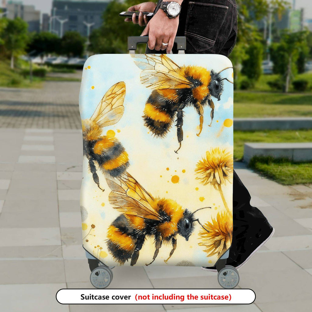1-Piece Yellow Bee Flower Nature Artistic Travel  Suitcase Luggage Cover, Stretch Protective Sleeve