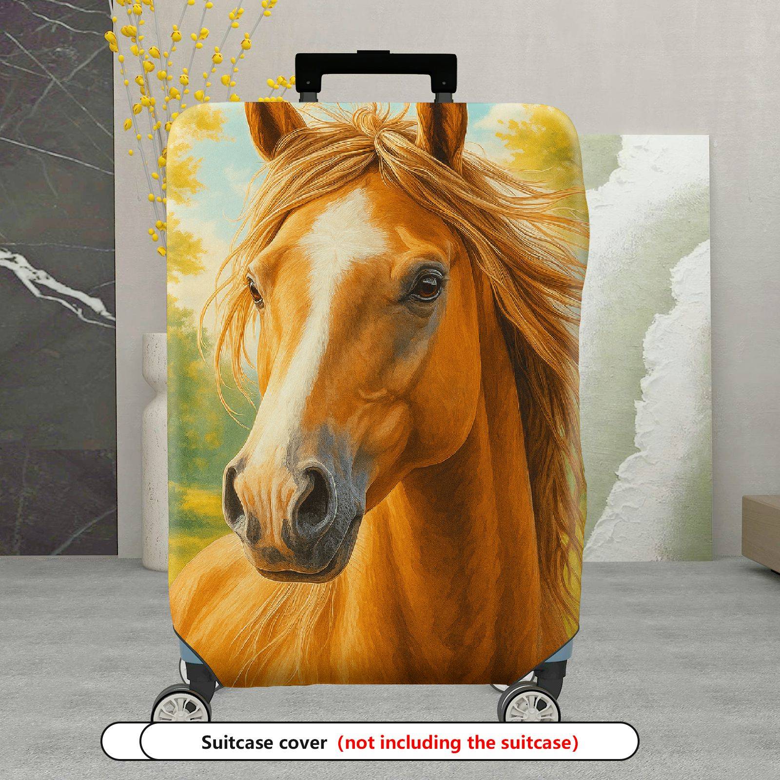 1-Piece Horse Art Nature Scenery Yellow Sky Forest  Suitcase Luggage Cover, Stretch Protective Sleeve