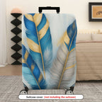 1-Piece Blue Beige Feather Golden Artistic Floral Abstract  Suitcase Luggage Cover, Stretch Protective Sleeve