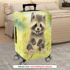 1-Piece Cute Raccoon Animal  Nature Green Flower  Suitcase Luggage Cover, Stretch Protective Sleeve