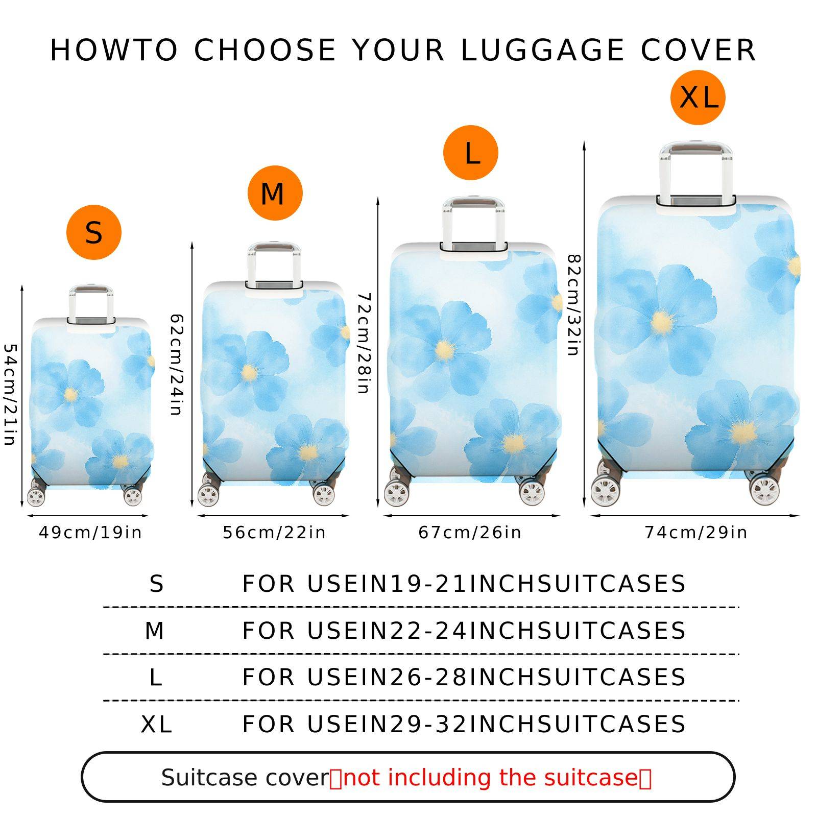 1-Piece Floral Blue Yellow Flower Abstract Art Travel  Suitcase Luggage Cover, Stretch Protective Sleeve