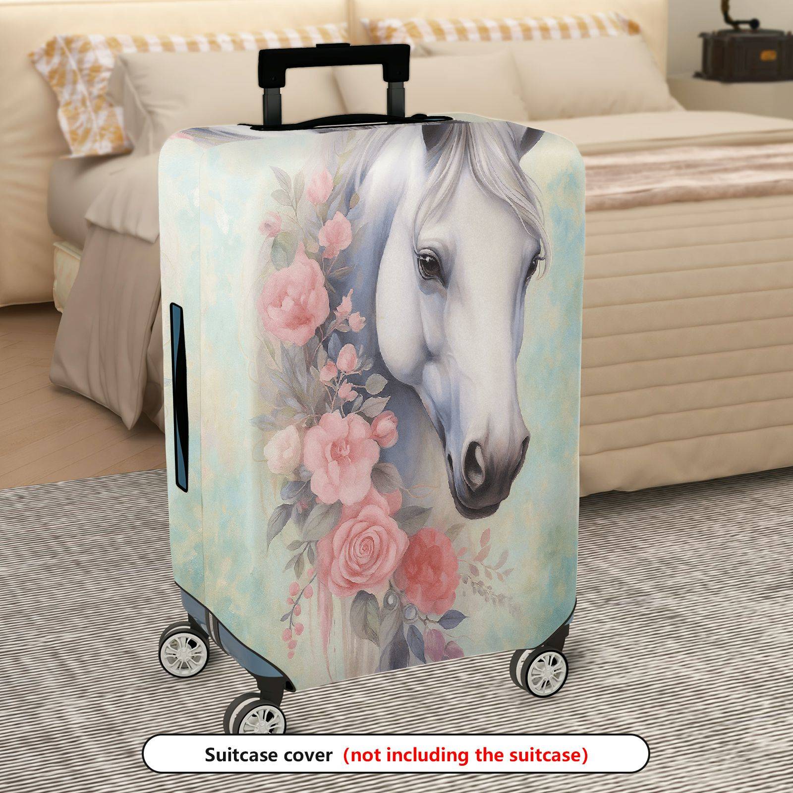 1-Piece Elegant Horse Floral Pastoral Artistic  Suitcase Luggage Cover, Stretch Protective Sleeve